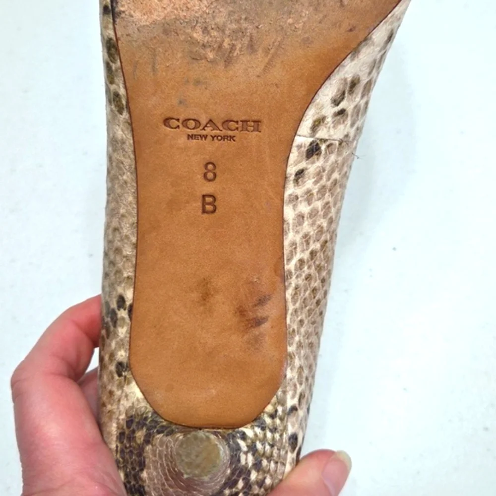COACH Python Snakeskin Embossed Leather Pointed Toe Pumps Heels Sz 8